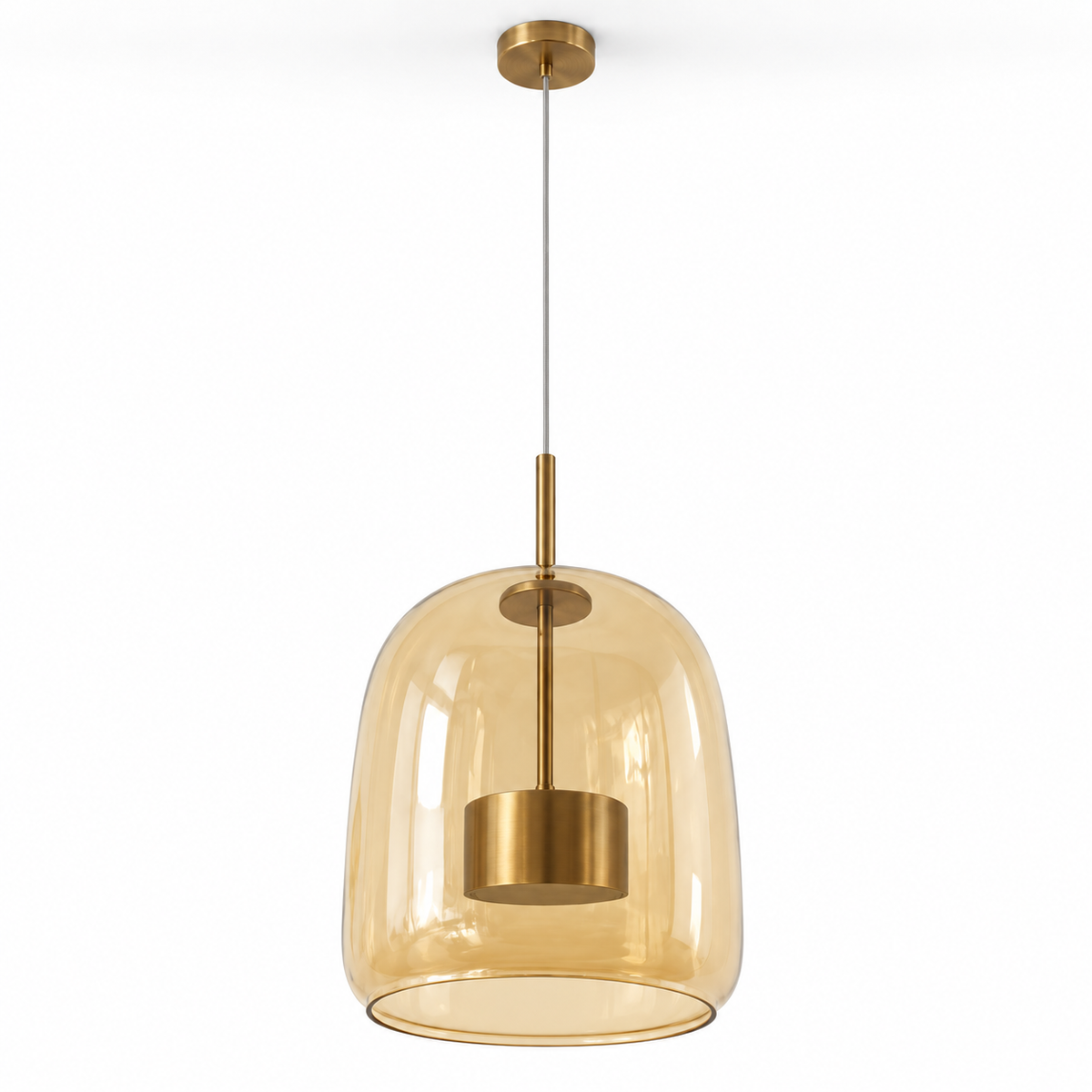Amber Glass Bell Pendant, unlit studio view