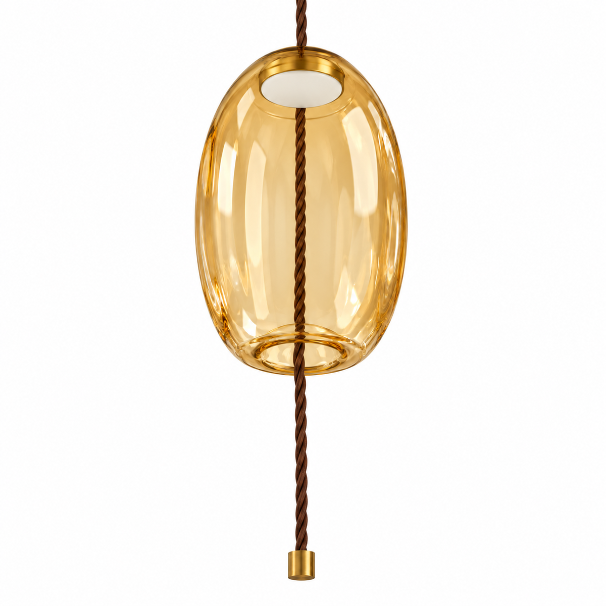 Amber Glass Elongated Pendant, unlit studio view