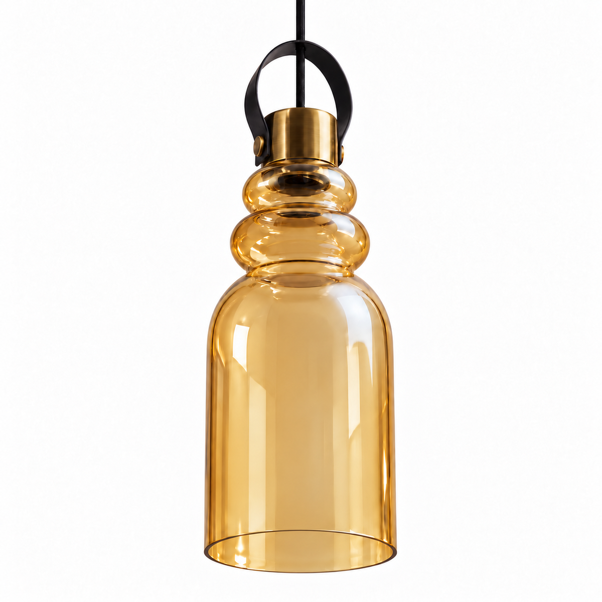 Amber Glass Sculpted Bell Pendant, unlit studio view