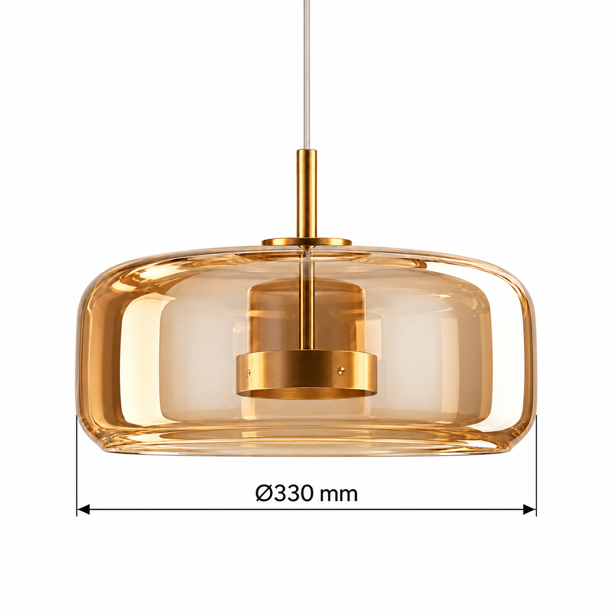 Amber Glass Shallow Dome Pendant, dimension diagram showing shade outer diameter 330 mm