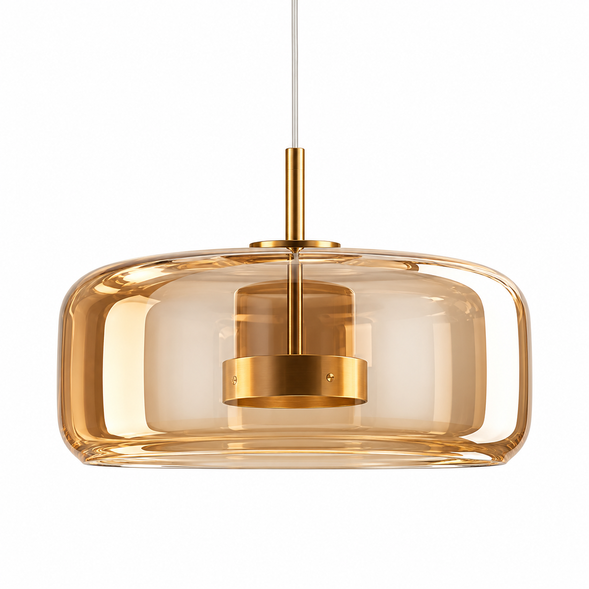 Amber Glass Shallow Dome Pendant, unlit studio view