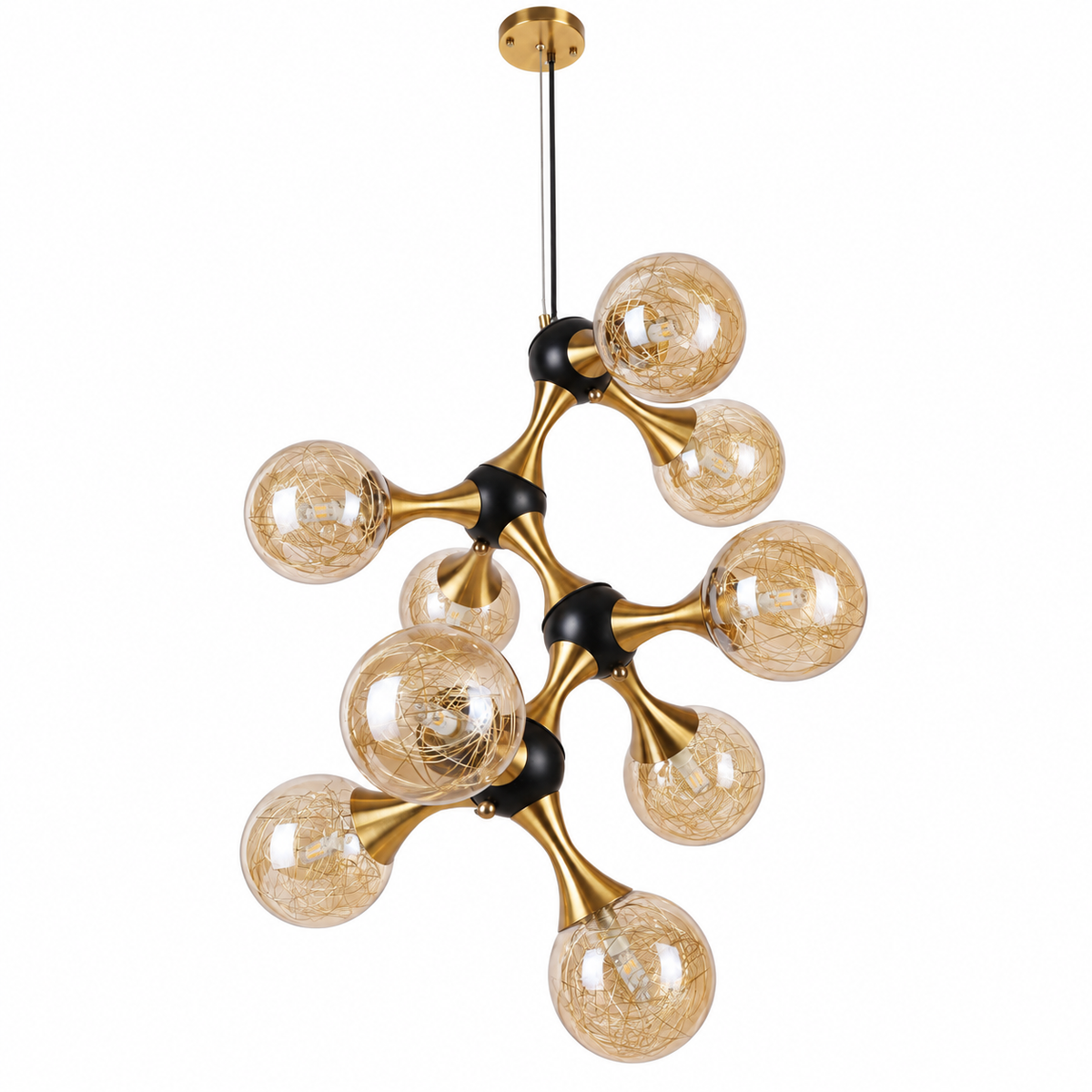 Amber Globe Nine-Light Branch Chandelier, unlit studio view