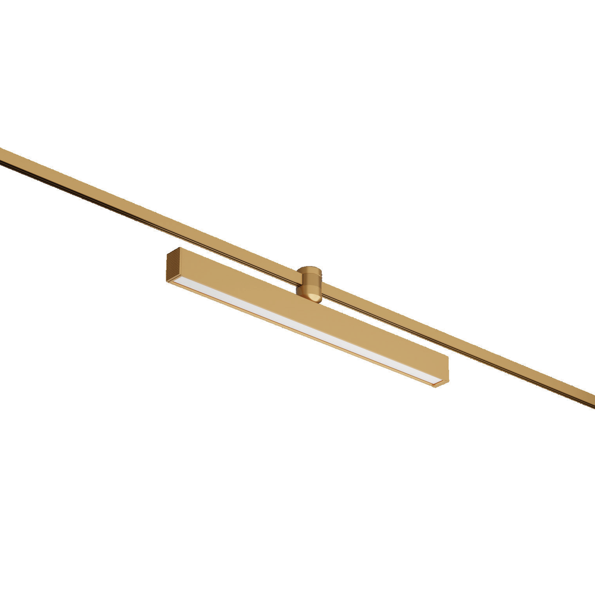 Amber Linear Flood 10W Brush Gold track light with its continuous white diffuser; track rail shown for illustration.