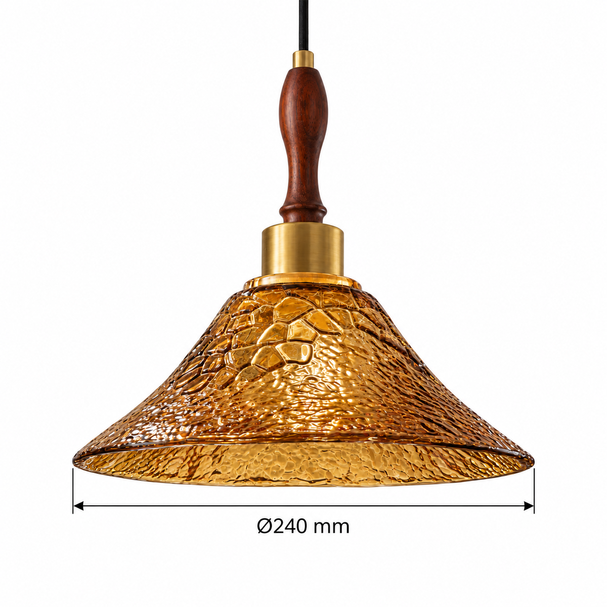Ambra Textured Amber Glass Bell Pendant Light, confirmed dimension diagram