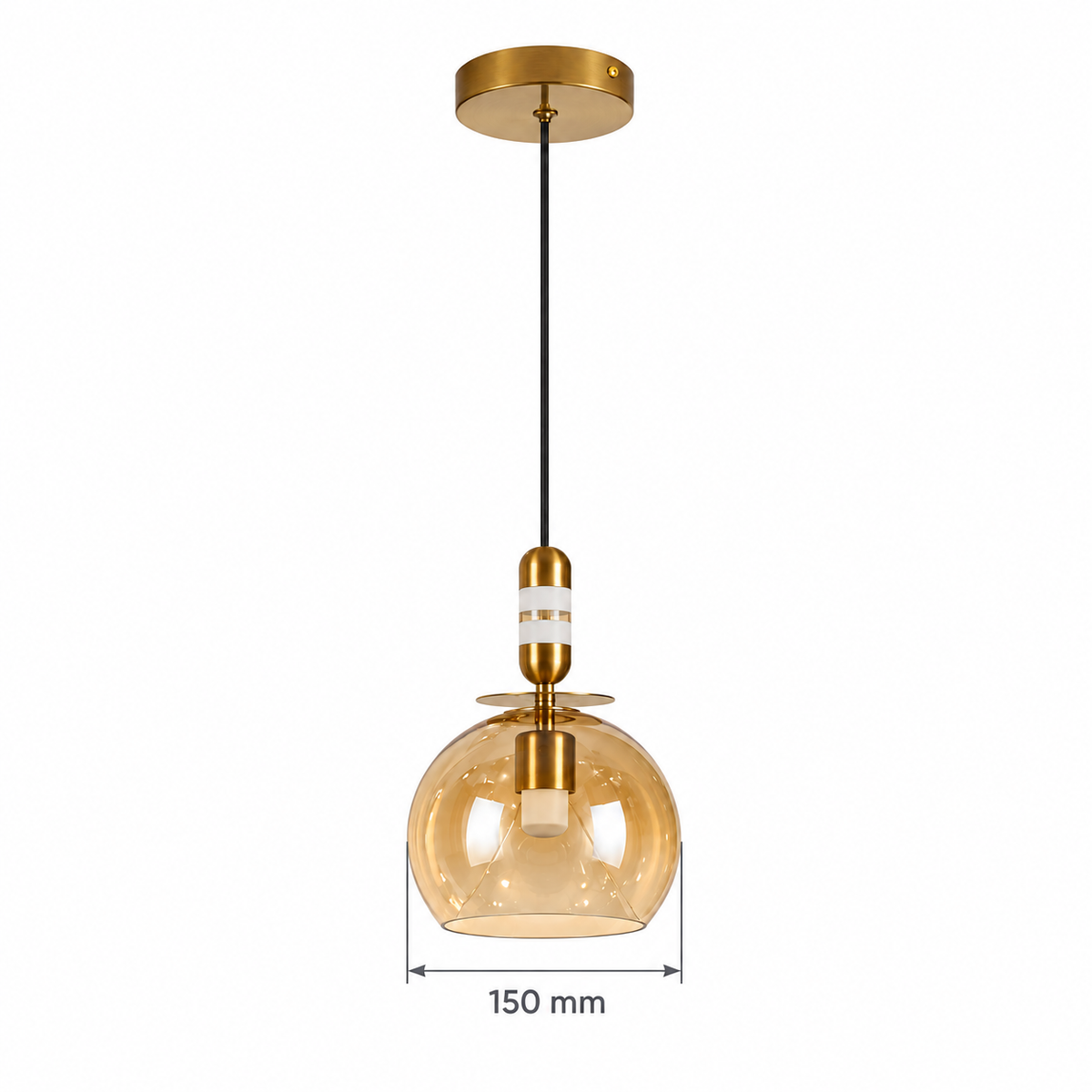 Amello Amber Glass Globe Pendant Light, confirmed dimension diagram