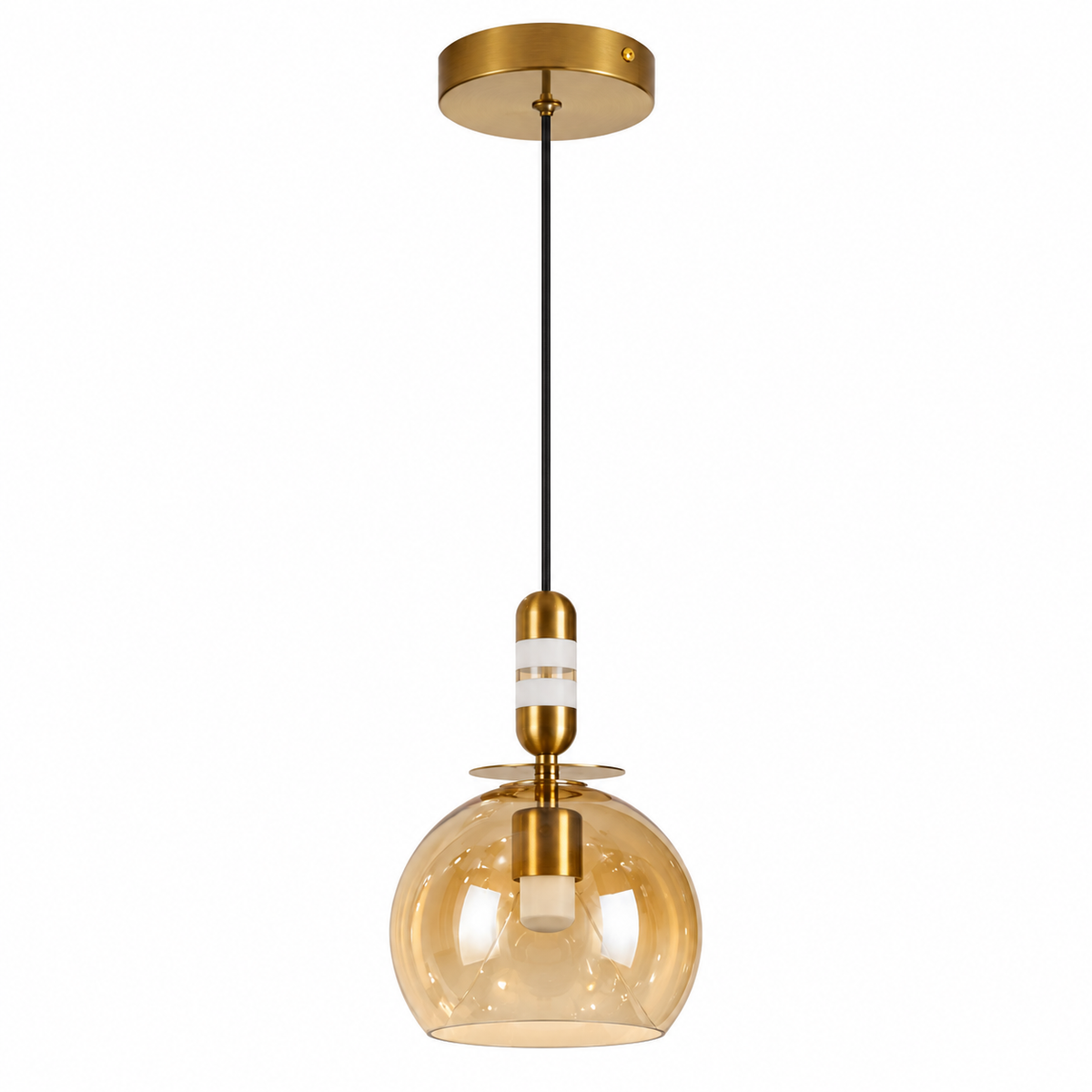 Amello Amber Glass Globe Pendant Light, studio view on white