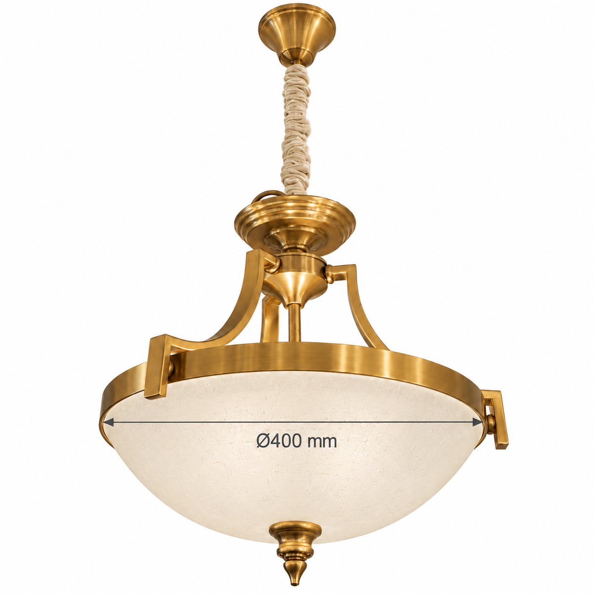 Antique Golden Textured Glass Bowl Pendant, dimension diagram showing bowl diameter 400 mm