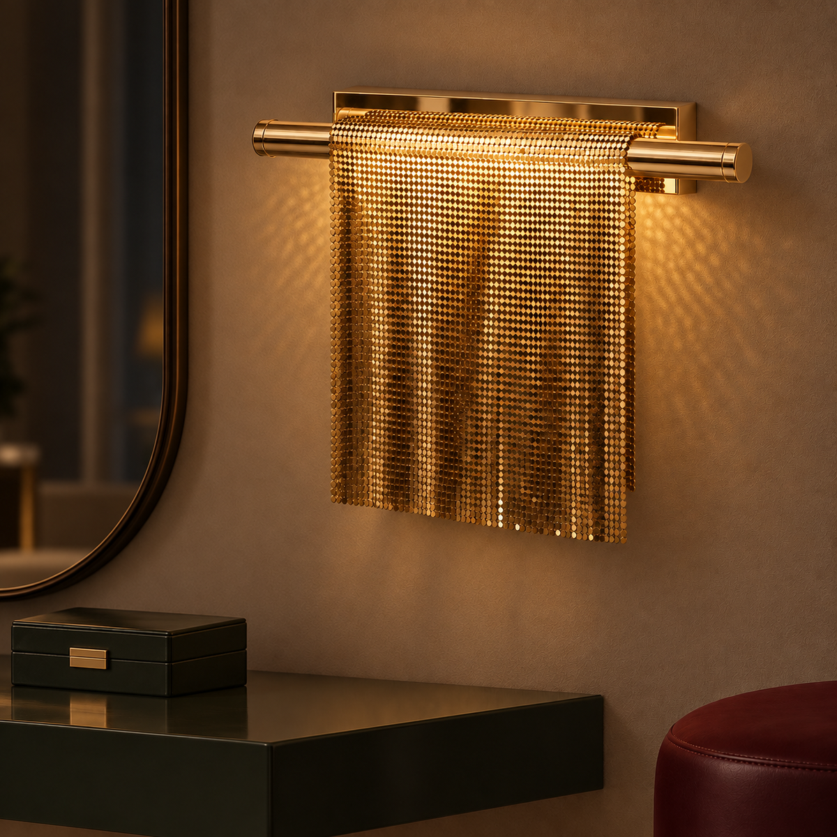 AOLW1056-S metal mesh curtain wall light illuminated in a warm interior at night