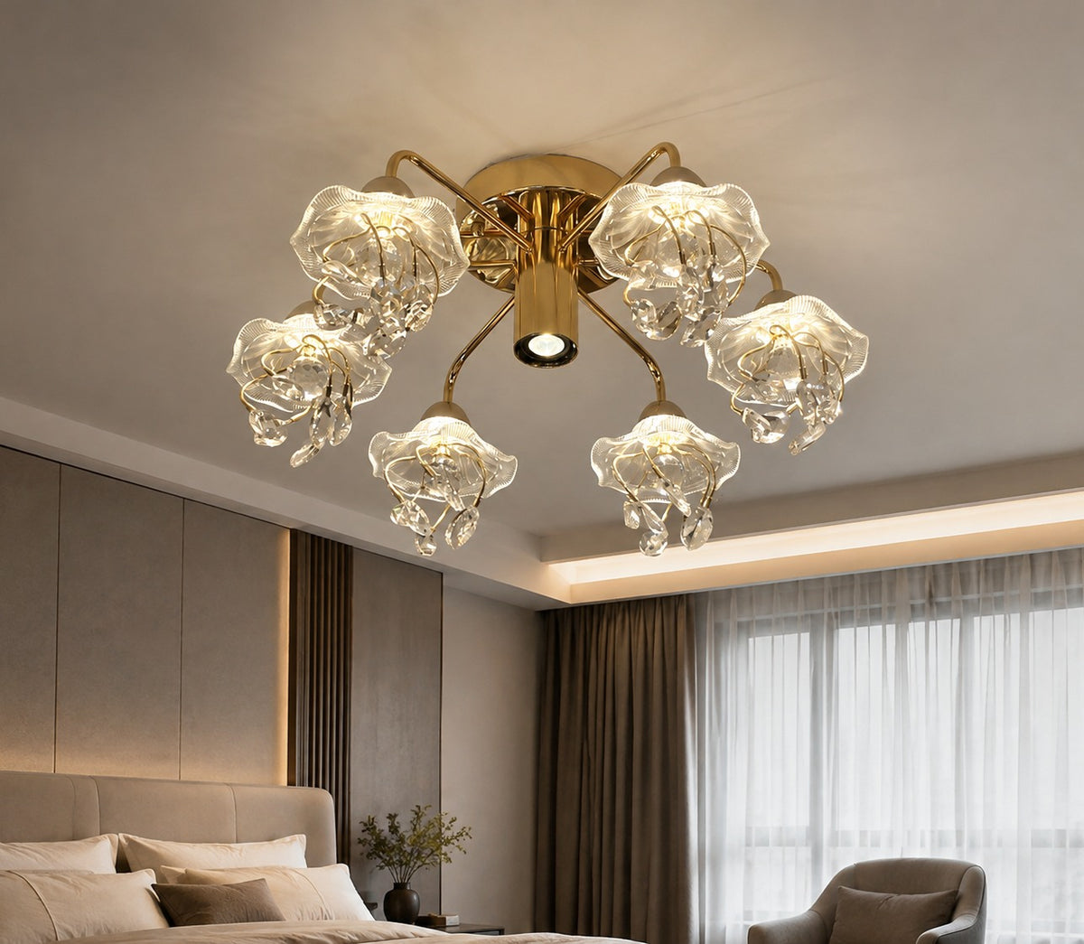 Crystal Petal Ceiling Chandelier 6 Light full original in-situ image