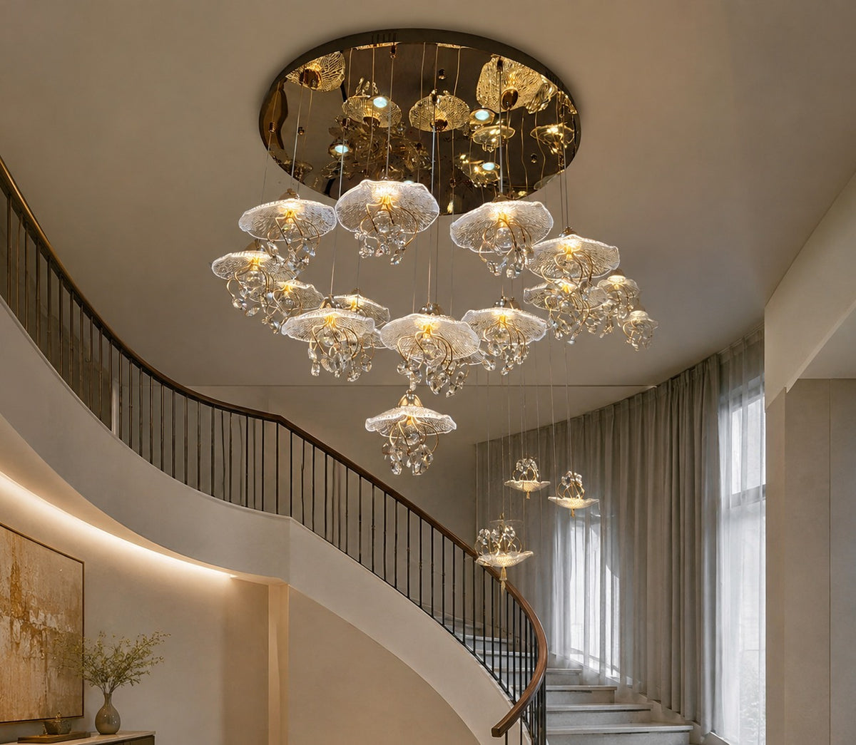 Crystal Petal Chandelier 16 Light full original in-situ image