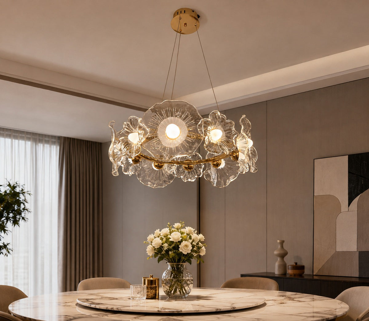 Floral Crystal Glass Chandelier full original in-situ image