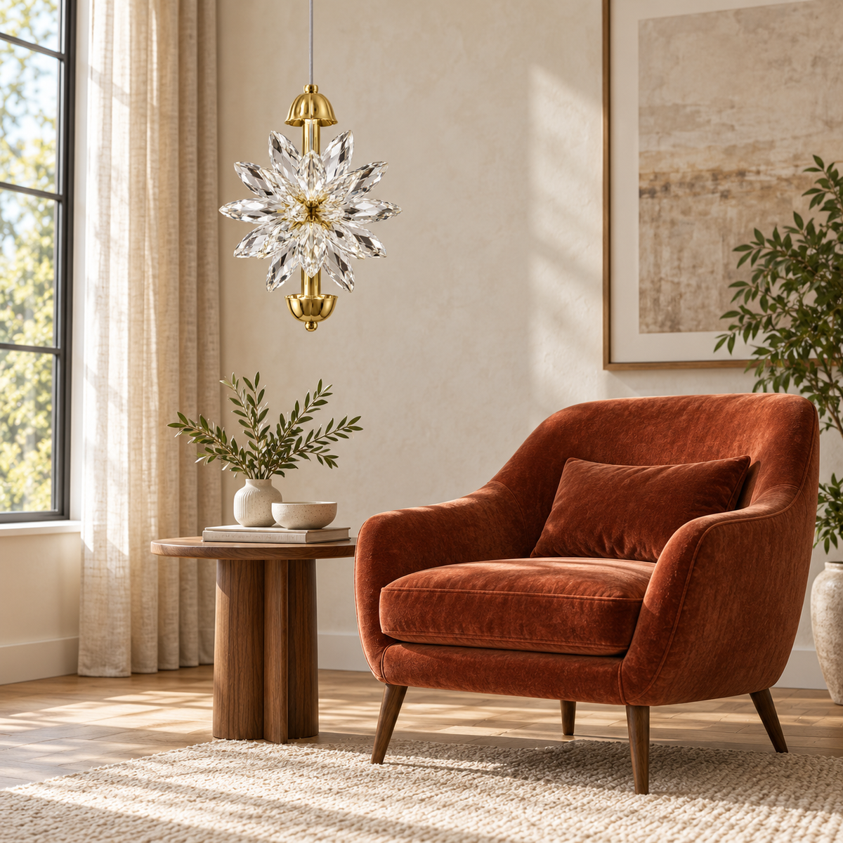 Asterelle Clear Crystal Starburst Pendant – daylight interior, light off
