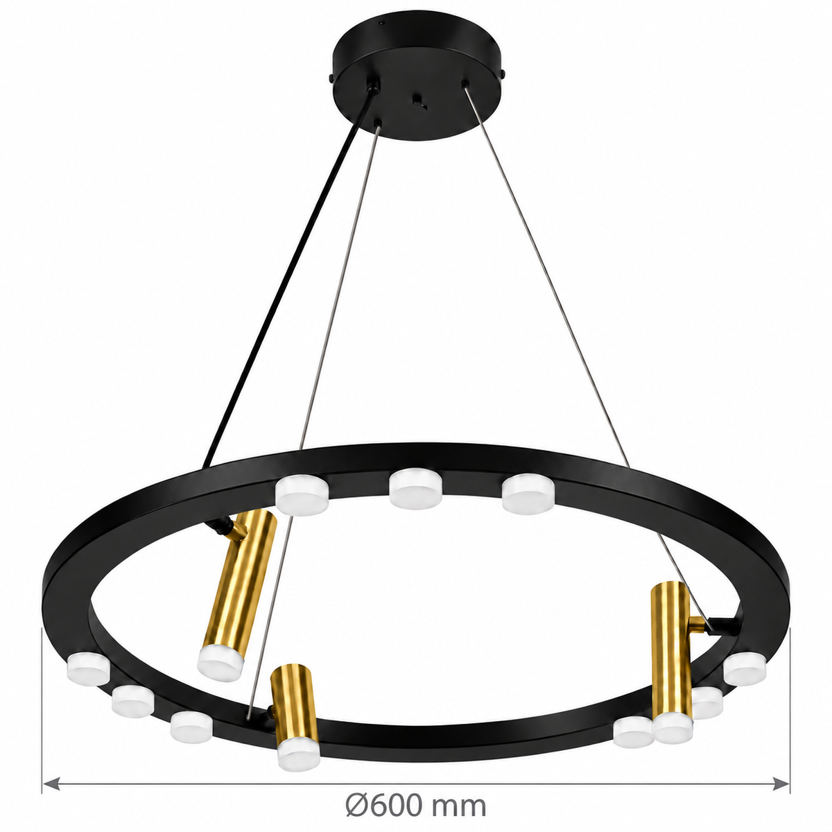 Aureto Black & Gold Ring Chandelier – confirmed dimensions in millimetres