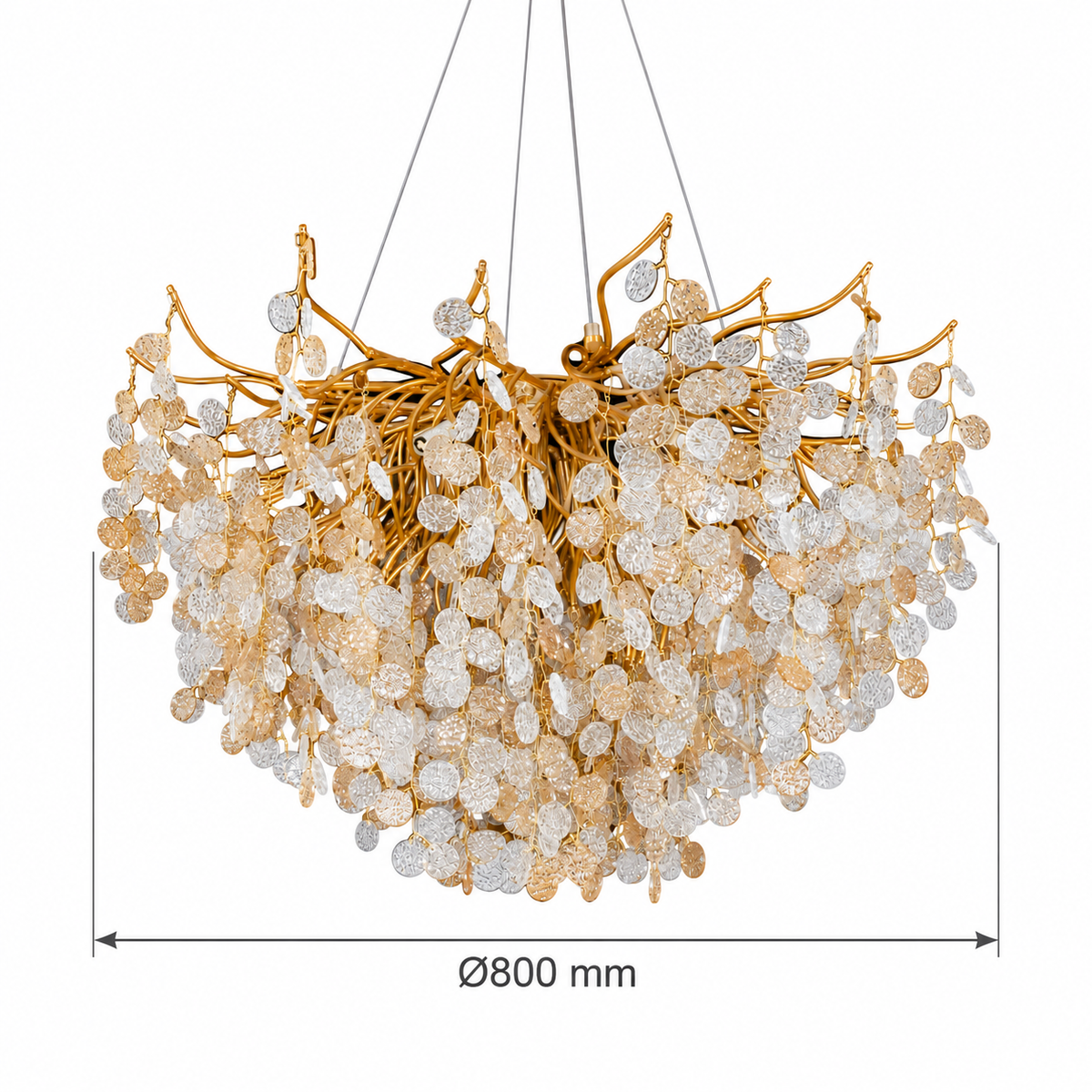 Aurevia Amber and Clear Crystal Cascade Chandelier – confirmed dimensions in millimetres