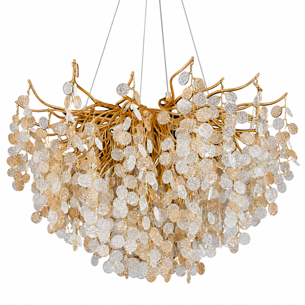 Aurevia Amber and Clear Crystal Cascade Chandelier – studio view on white
