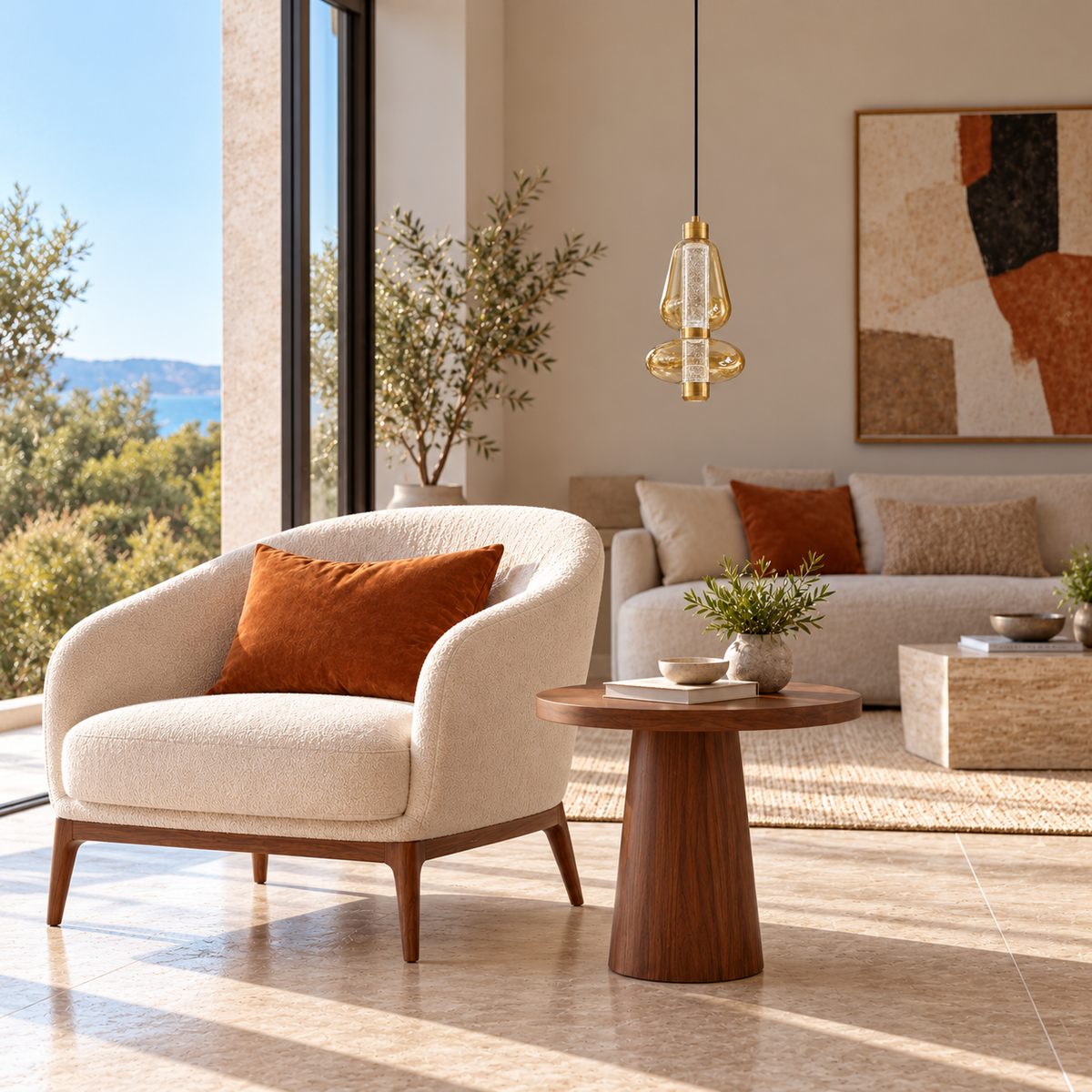 Avenelle Amber-Toned Pendant with Crystal Detail – daylight interior, light off