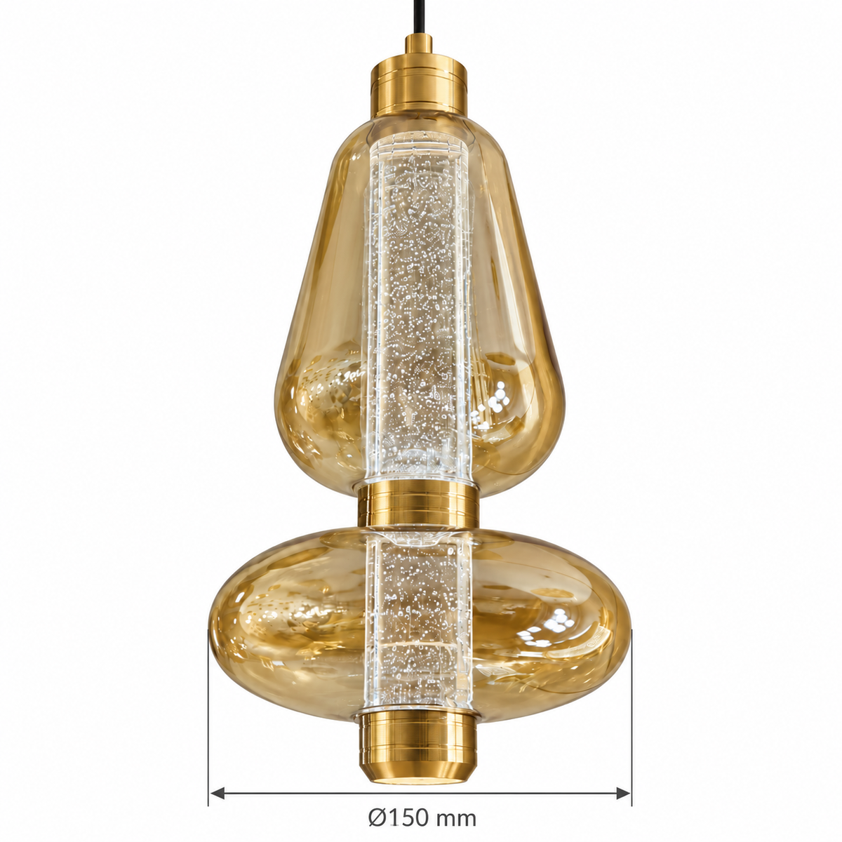 Avenelle Amber-Toned Pendant with Crystal Detail – confirmed dimensions in millimetres