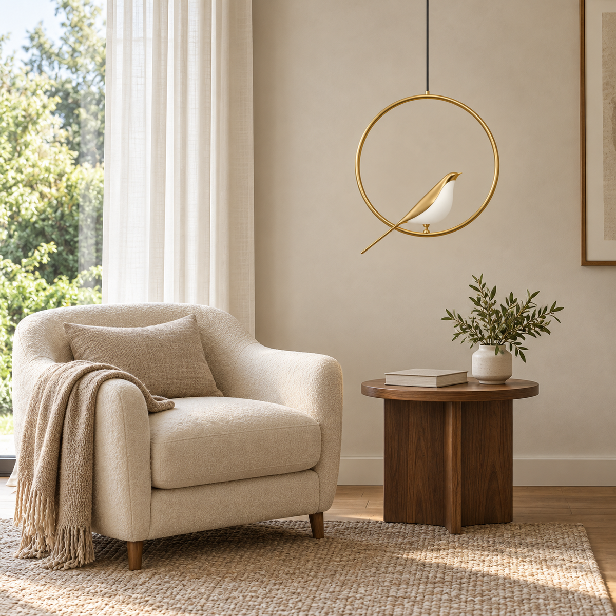 Avina Bird & Ring Pendant Light, daylight interior, light off