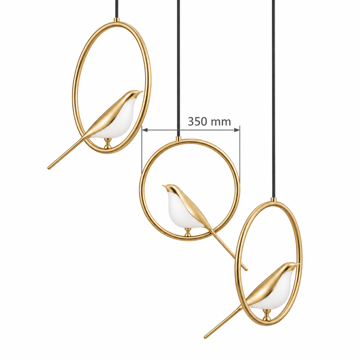 Avina Three-Ring Bird Chandelier, confirmed dimension diagram