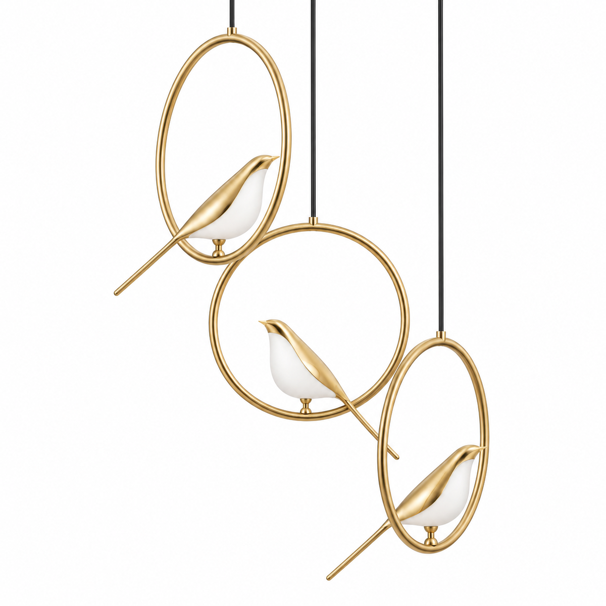 Avina Three-Ring Bird Chandelier, studio view on white