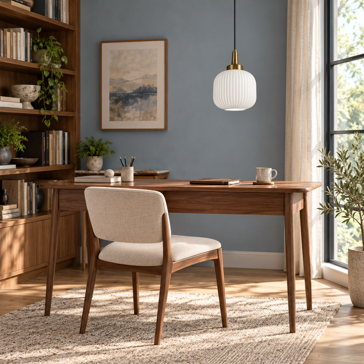 Belora Fluted Opal Glass Barrel Pendant – daylight interior, light off