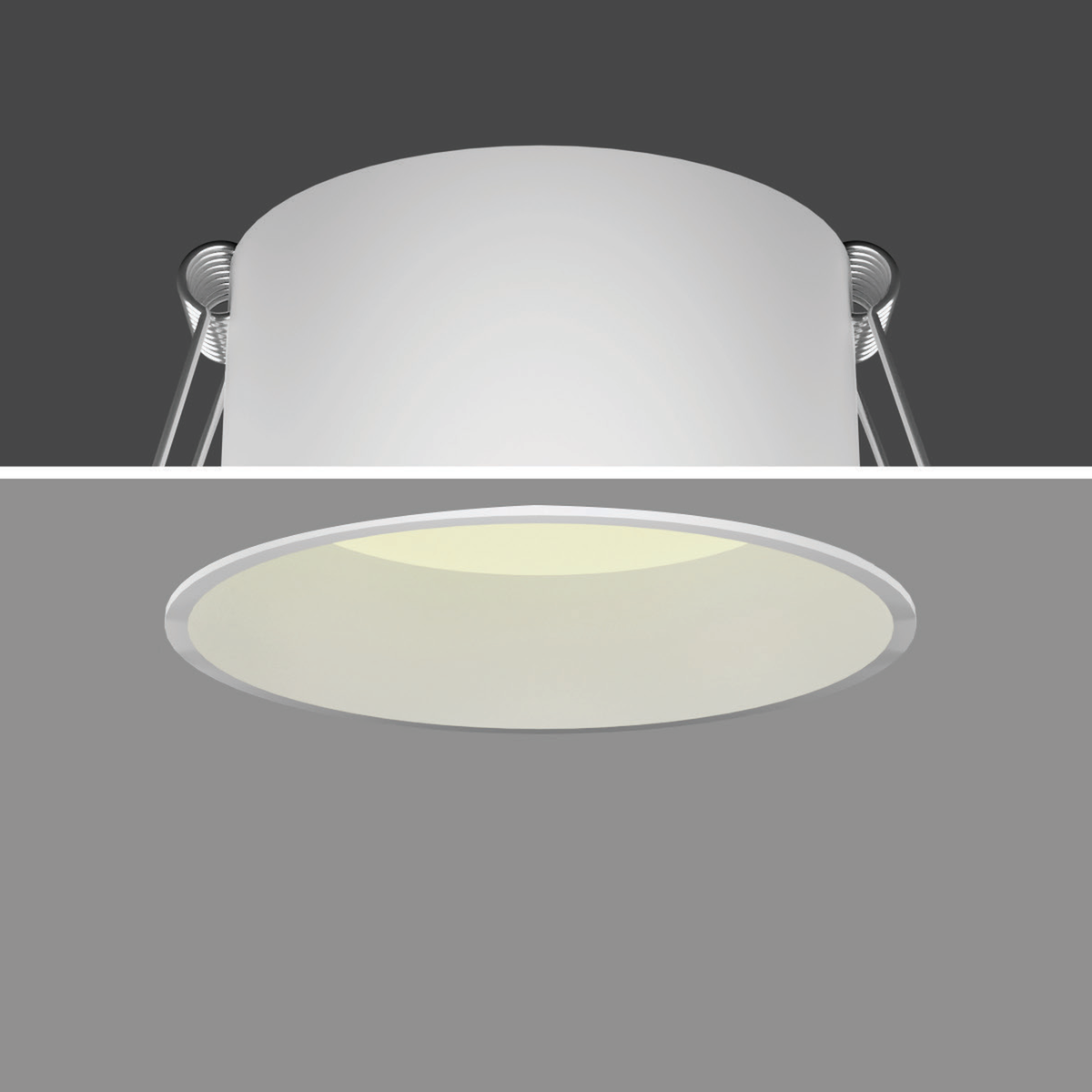 Original BOWL white-body diffused recessed downlight family reference with bowl-shaped aperture and spring clips; pictured wattage unconfirmed and black-body photograph unavailable.