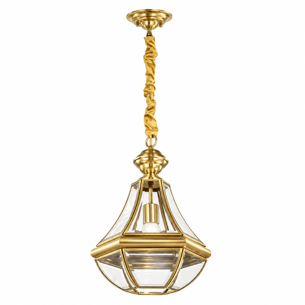 Brass Sculpted Lantern Pendant, unlit studio view