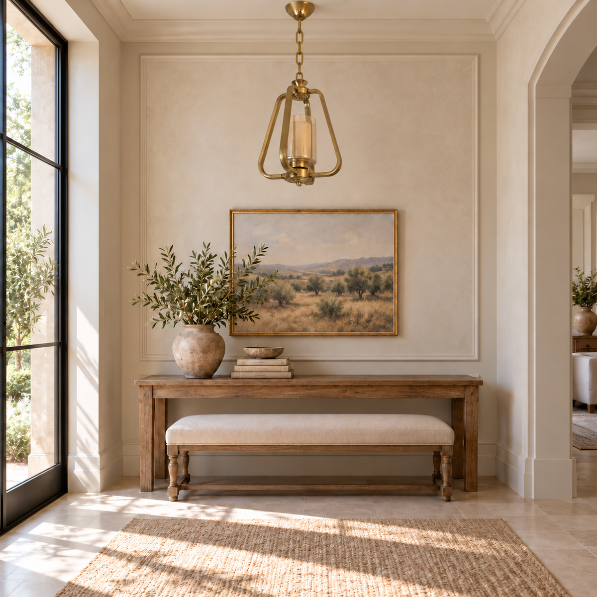 Brinley Amber Cylinder Lantern Pendant – daylight interior, light off