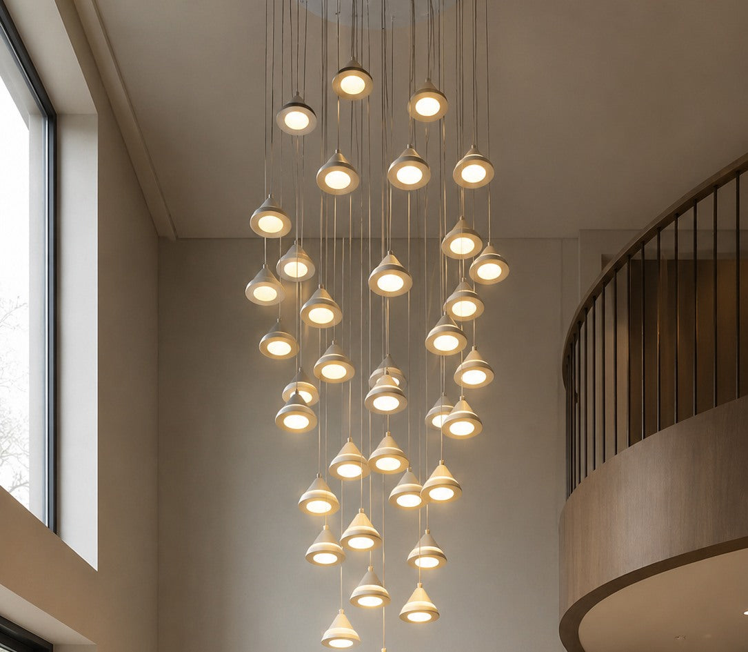 Cascade Disc Staircase Chandelier 41 Light full original in-situ image