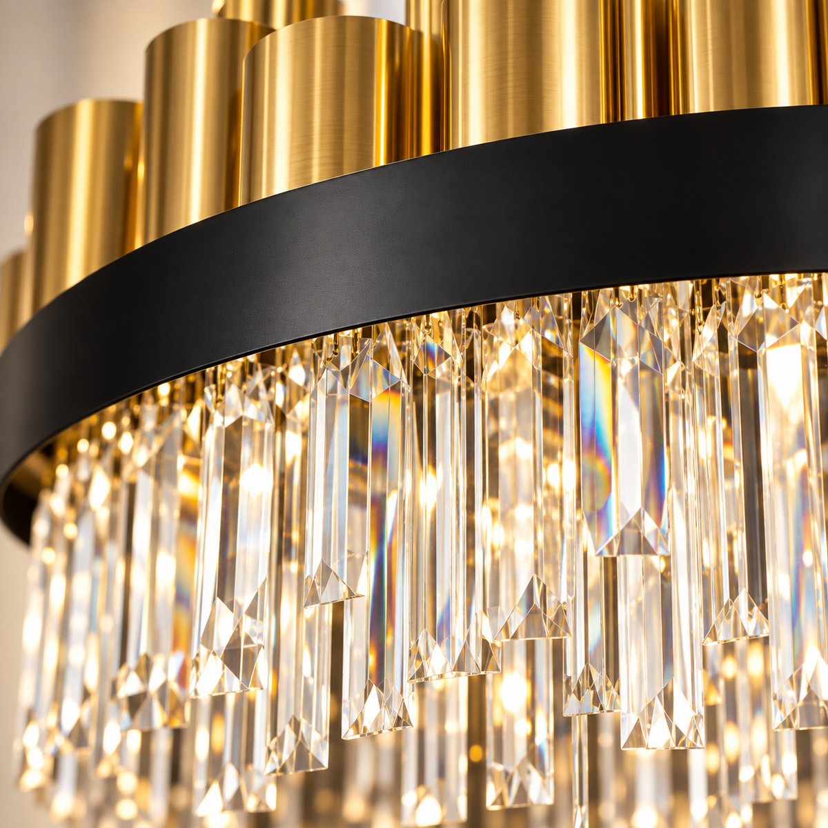 Close-up of AURELIS black band, gold finish and crystal detailing