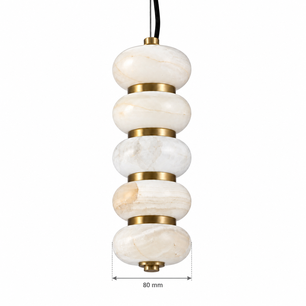 Cairn Five-Ring Marble Pendant Light – confirmed dimensions in millimetres