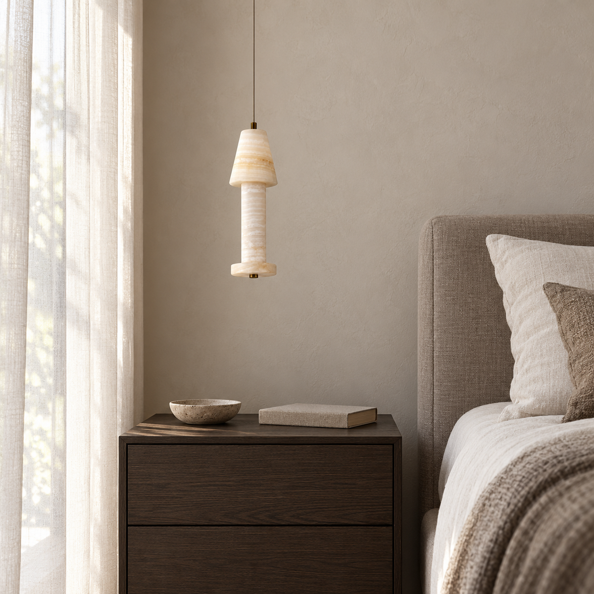 Calma Single Stone Pendant Light – daylight interior, light off