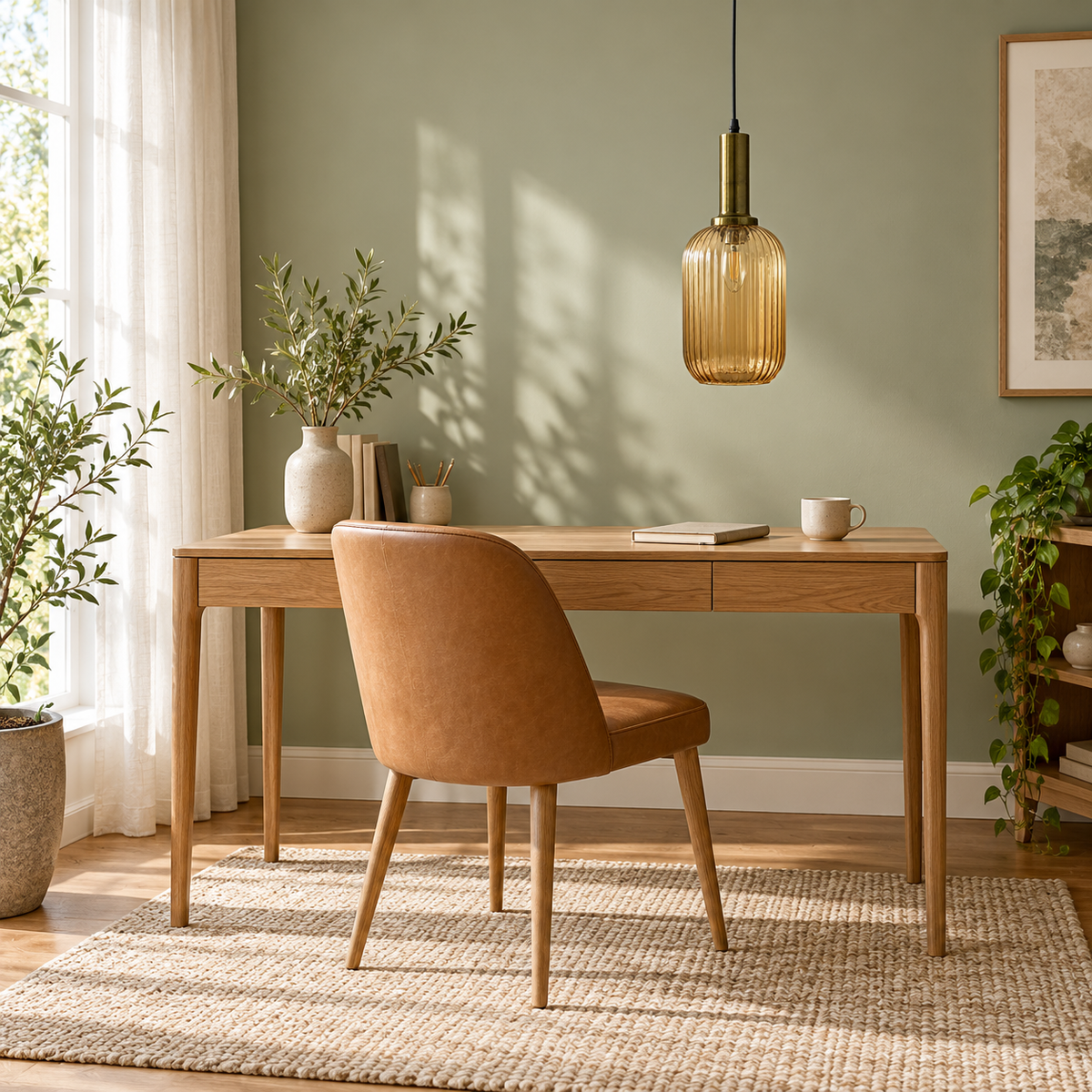 Canelle Fluted Amber Glass Pendant – daylight interior, light off