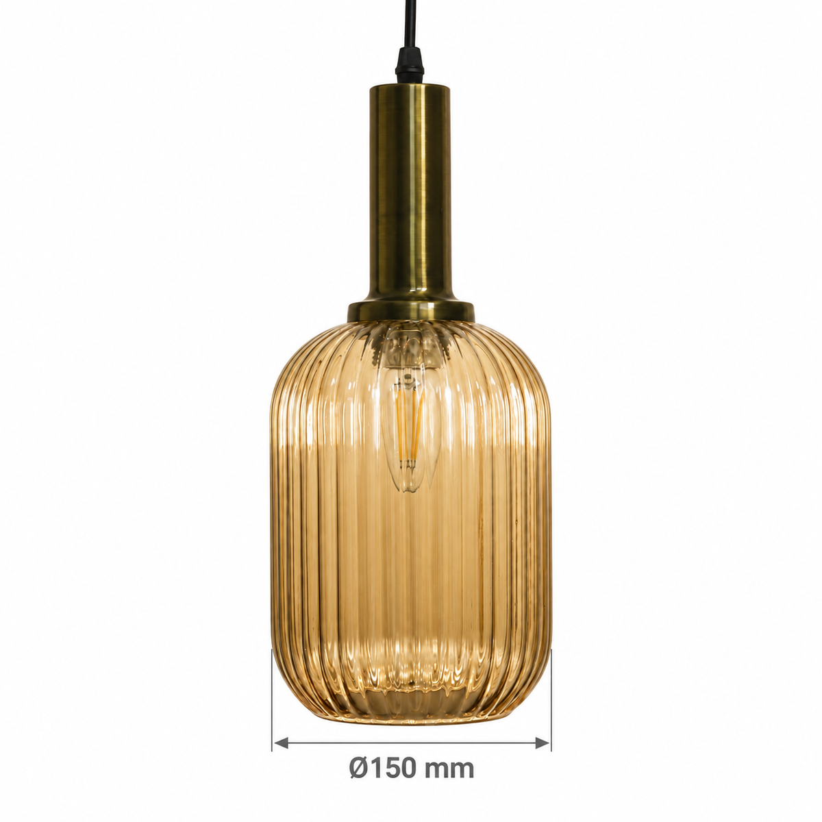 Canelle Fluted Amber Glass Pendant – confirmed dimensions in millimetres