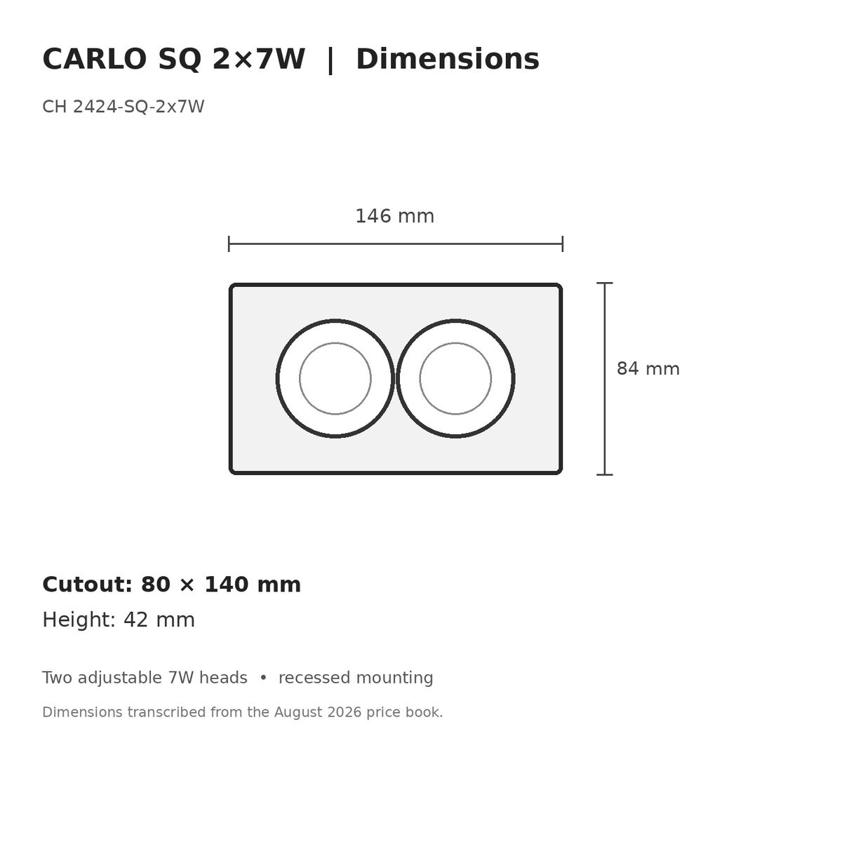 CARLO SQ 2×7W dimensions guide