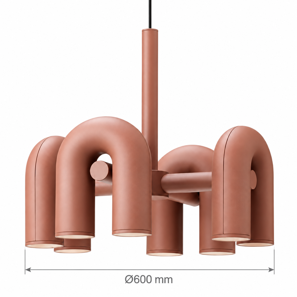 Carmelle Terracotta Four-Module Tubular Chandelier – confirmed dimensions in millimetres