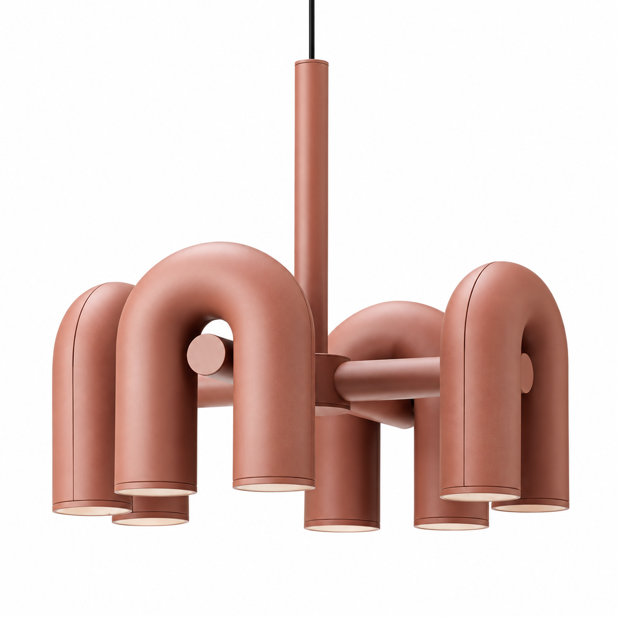 Carmelle Terracotta Four-Module Tubular Chandelier – studio view on white