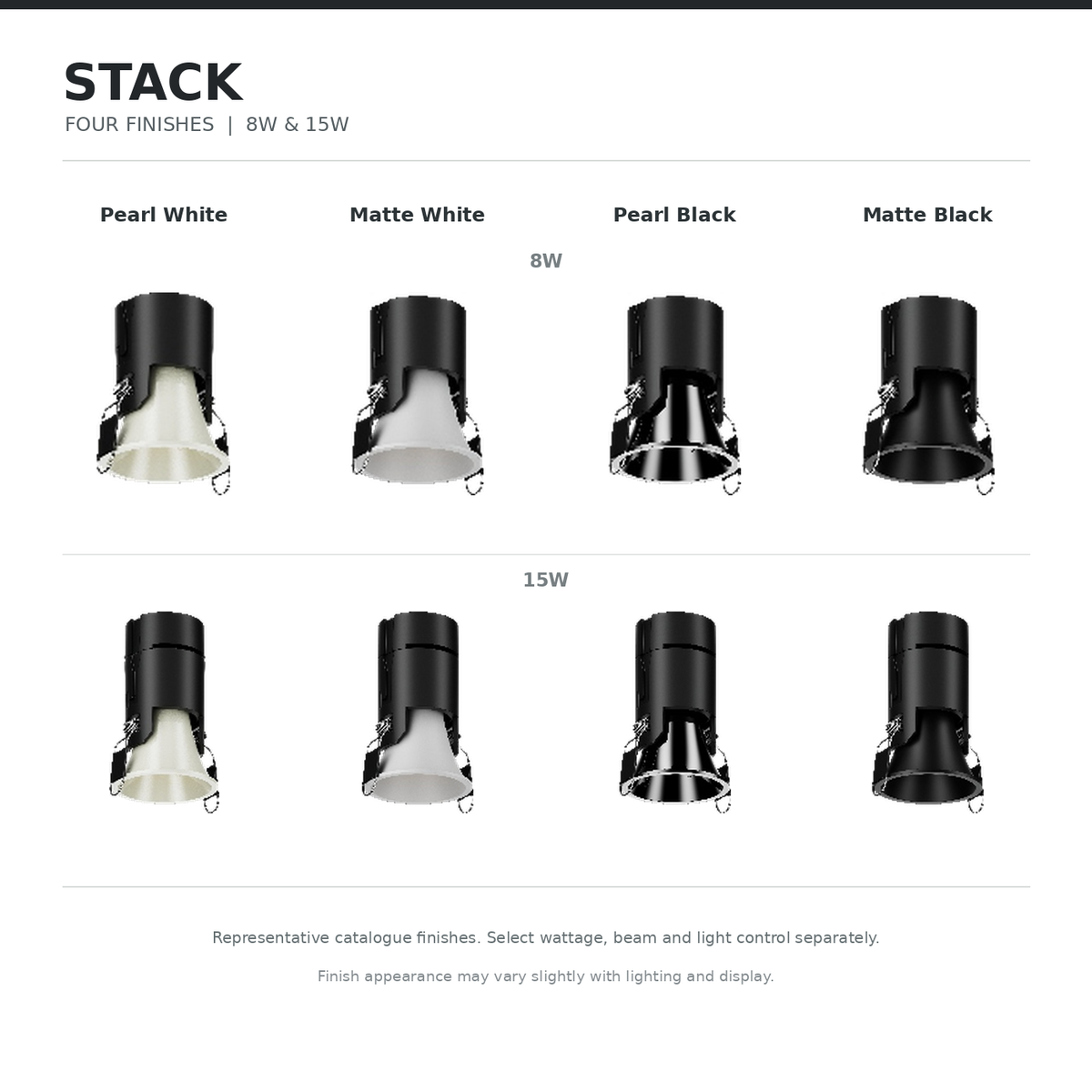 STACK 8W and 15W in Pearl White, Matte White, Pearl Black and Matte Black finishes