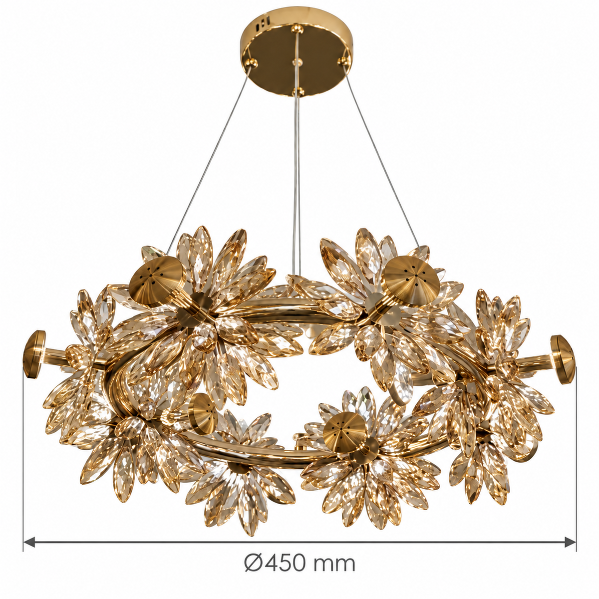 Chryselle Amber Crystal Floral Ring Chandelier – confirmed dimensions in millimetres