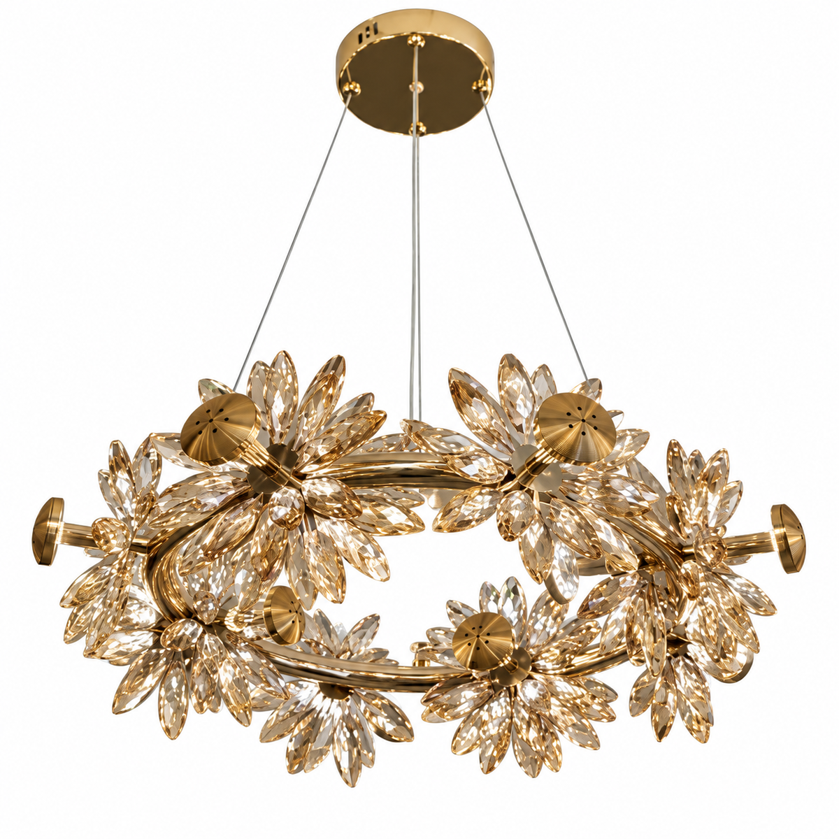 Chryselle Amber Crystal Floral Ring Chandelier – studio view on white