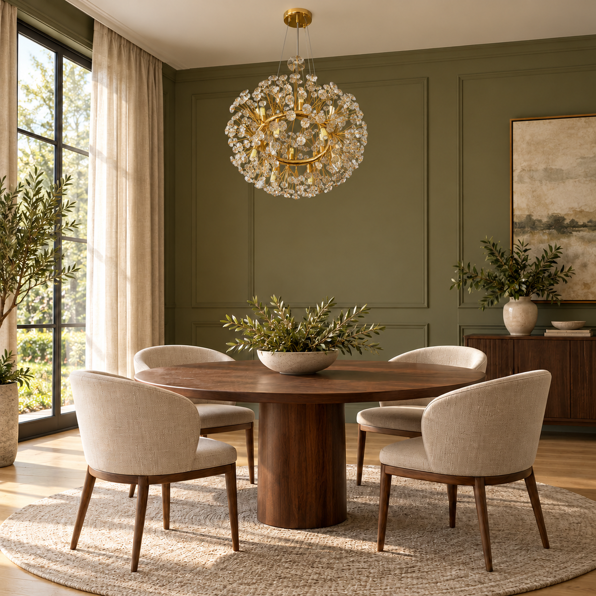 Cirelle Amber and Clear Crystal Wreath Chandelier – daylight interior, light off