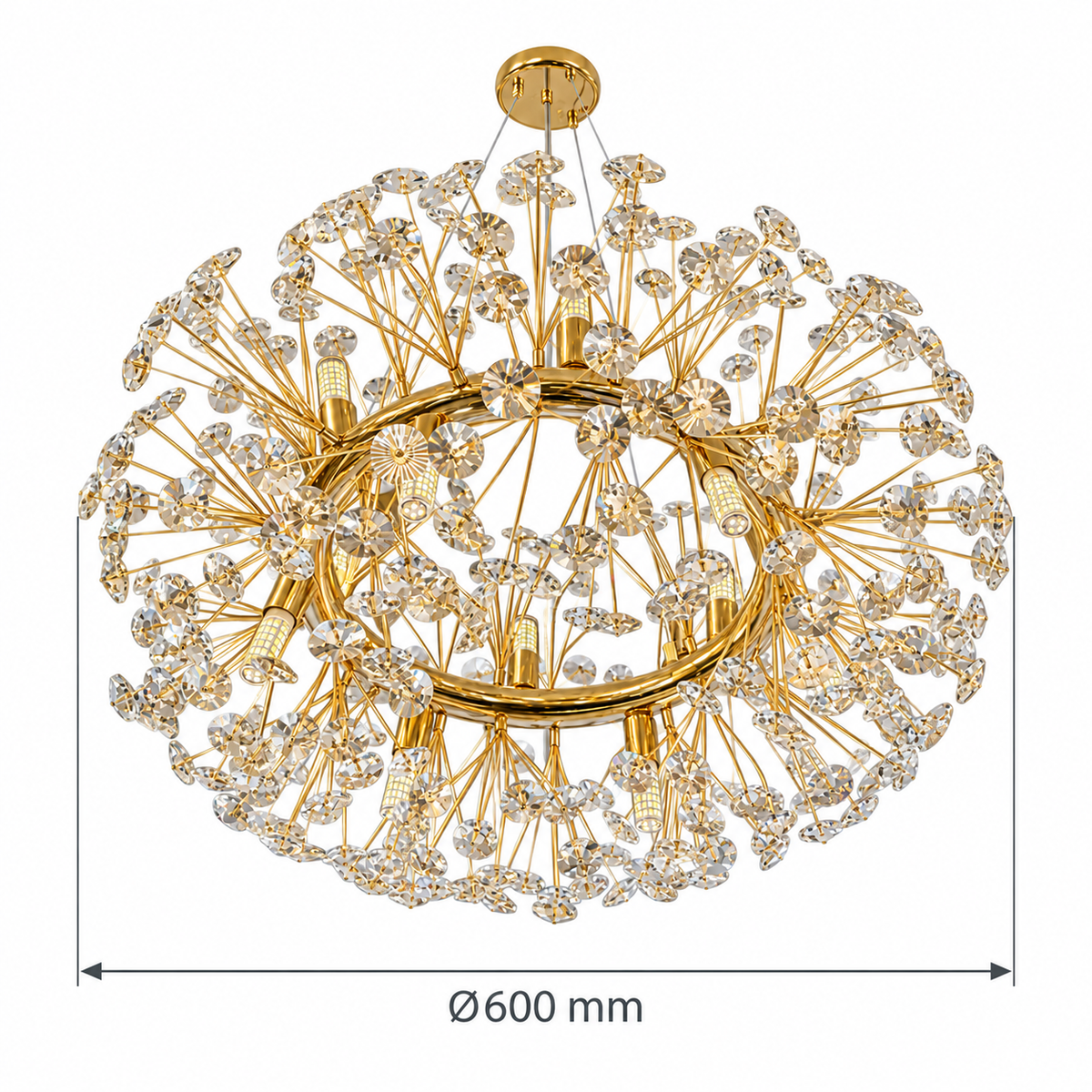 Cirelle Amber and Clear Crystal Wreath Chandelier – confirmed dimensions in millimetres