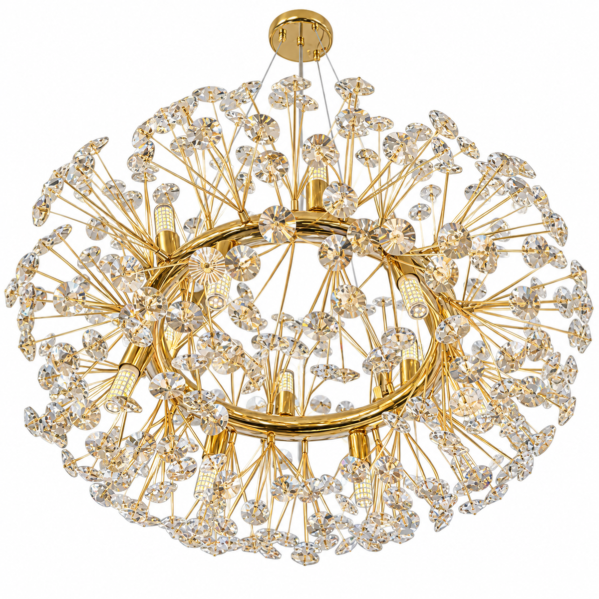 Cirelle Amber and Clear Crystal Wreath Chandelier – studio view on white