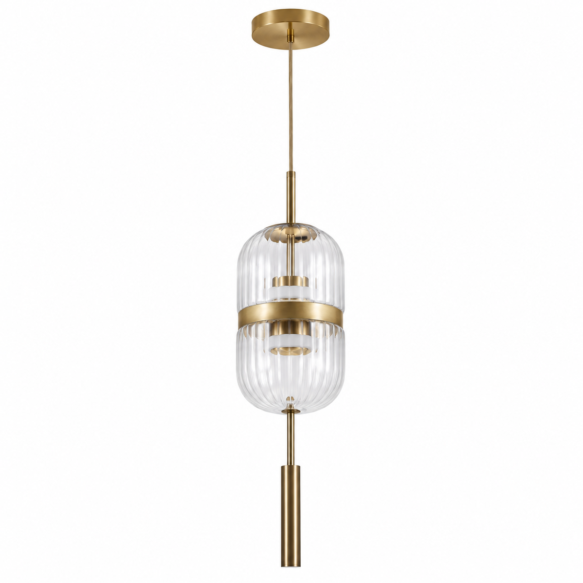 Clear Fluted Glass Spindle Pendant, unlit studio view
