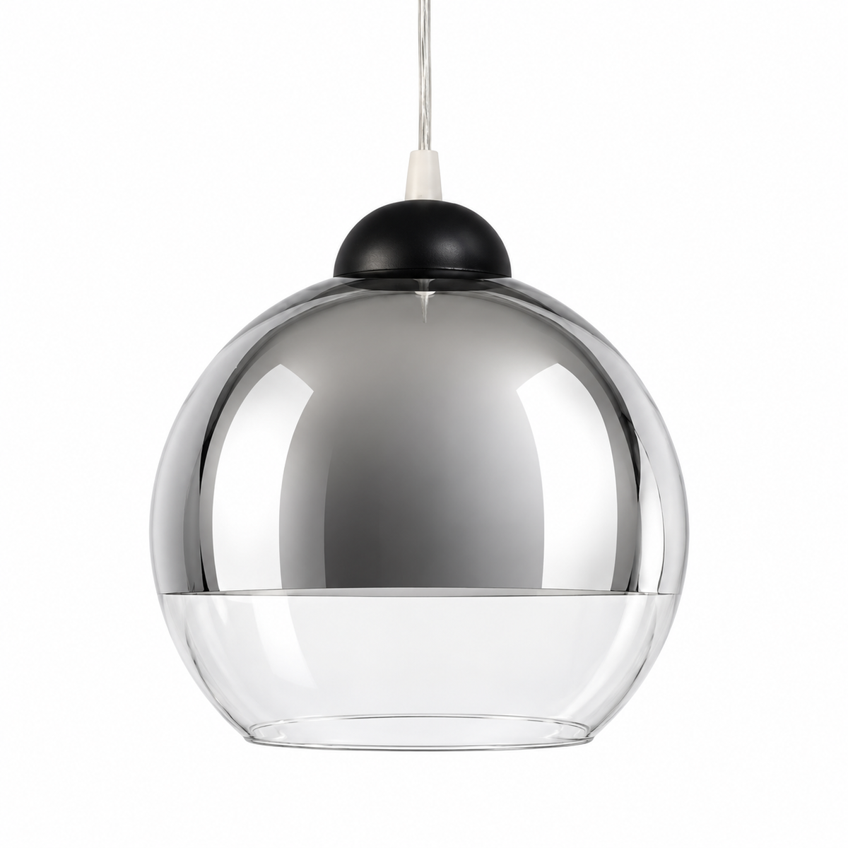 Clear & Silver Glass Globe Pendant, unlit studio view