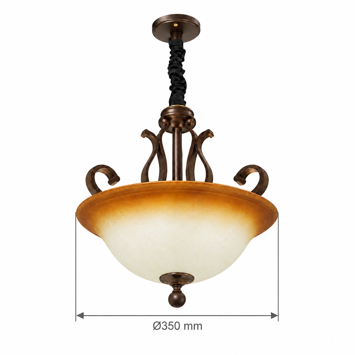 Coffee Antique Scroll Bowl Pendant, dimension diagram showing diameter 350 mm