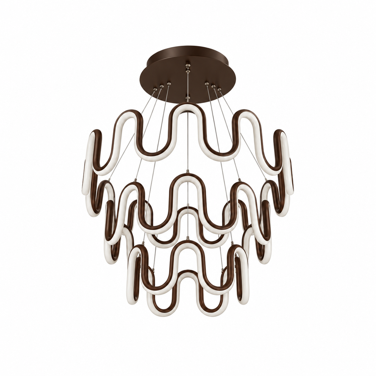 Coffee Wave Three-Tier Chandelier, unlit studio view