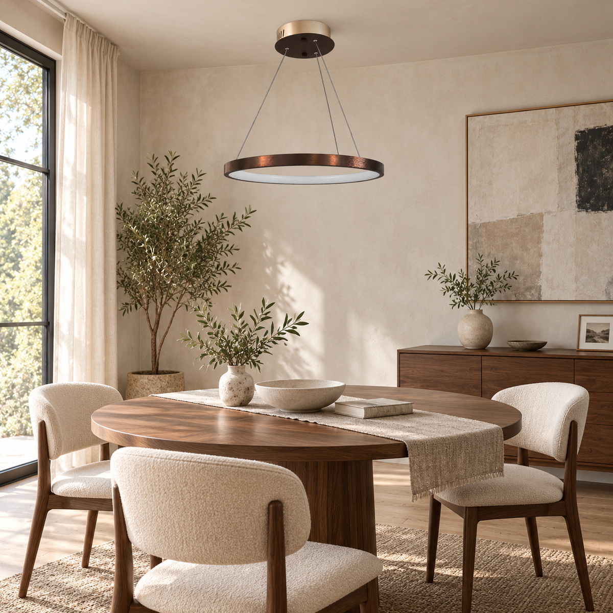 Coffee Wide-Ring Pendant, unlit in a daytime interior