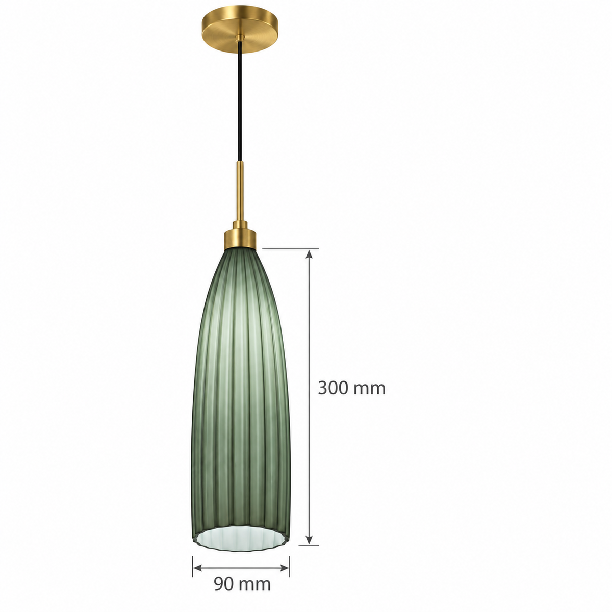 Costella Green Fluted Taper Pendant Light, confirmed dimension diagram