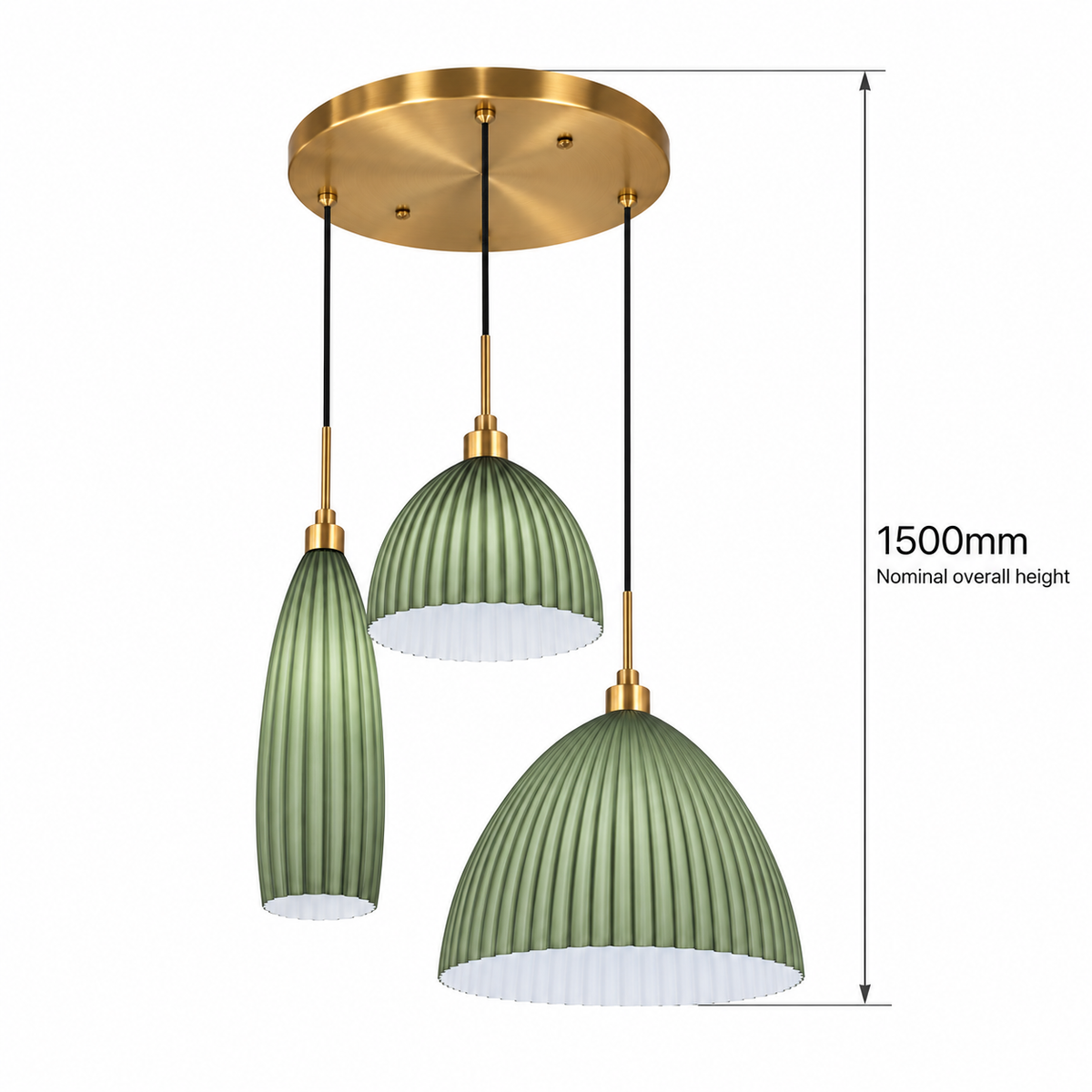 Costella Green Three-Shade Chandelier, confirmed dimension diagram